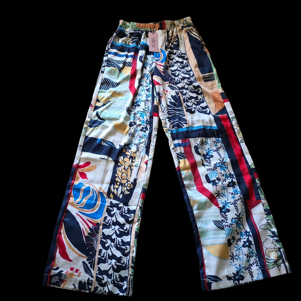 🎁NWT Micas Abstract Patchwork Wide Leg Trousers … - image 3